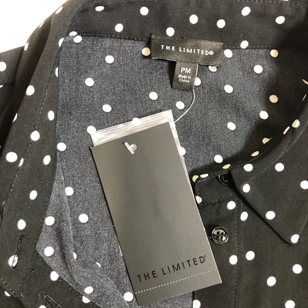 The Limited Black Ivory Polka Dot  Belted Collar Shirtdress ‎ MP